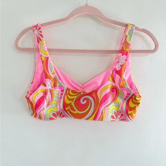 Frankie's Bikinis Pink Yellow Orange Floral Swirl Bikini Top - Picture 5 of 5